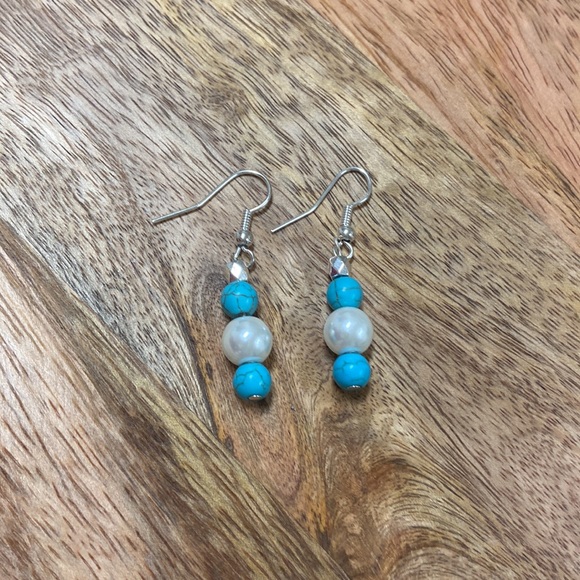 Turquoise, Pearl, and Laborite Necklace w/ 2 earring sets - handmade - Picture 3 of 6